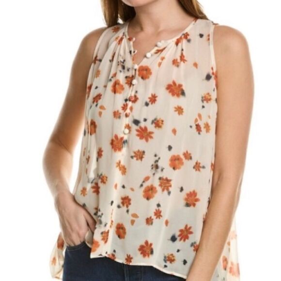 NWT Rag & Bone Cassie Tan Cream Floral Tank Top Pleated Size Xxs - Picture 3 of 6